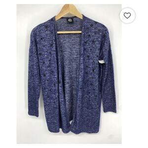 Bobeau Cardigan Large Faded denim stars Womens Open front NEW casual lightweight